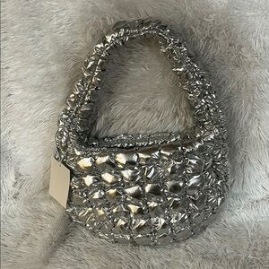 COS Metallic Silver Quilted Shoulder Bag